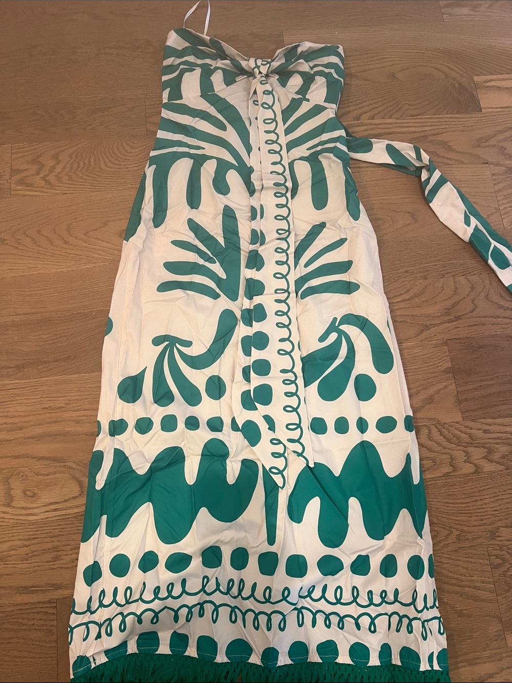 SHEIN White and Teal Strapless Maxi Dress with Tie